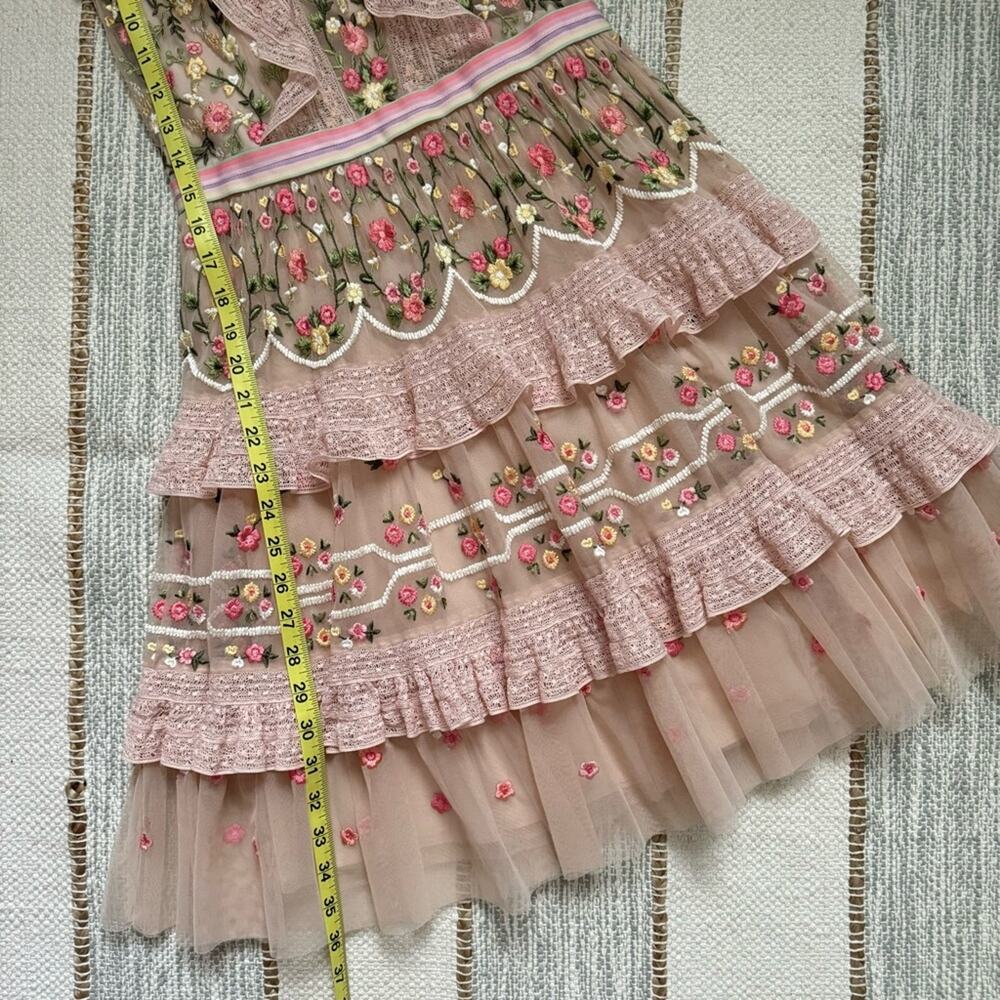 Needle & Thread Lattice Rose Embroidered Frill Sleeveless Mini Dress Women’s 2 - Picture 10 of 15